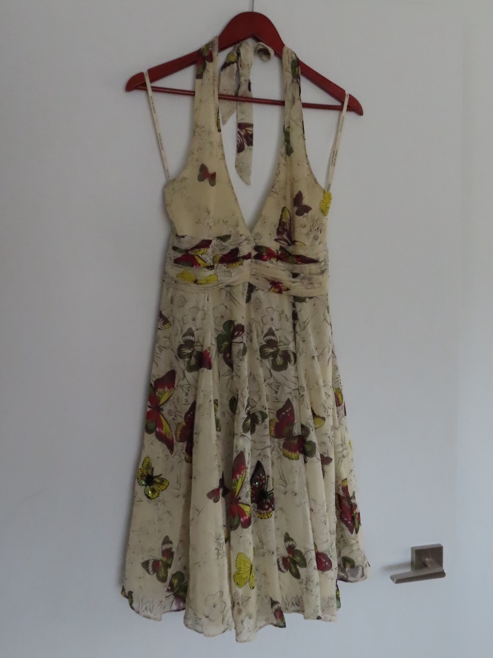Karen Millen Silk Cream Halter Dress with Multicolor Butterfly Print